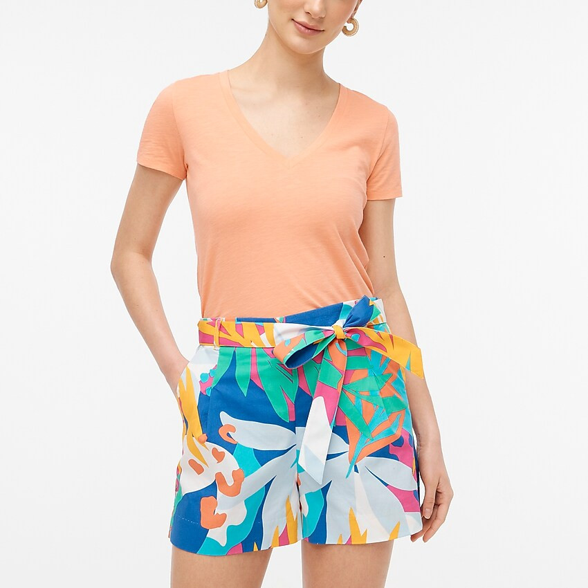 Daisy print cotton poplin tie-waist short | J.Crew Factory