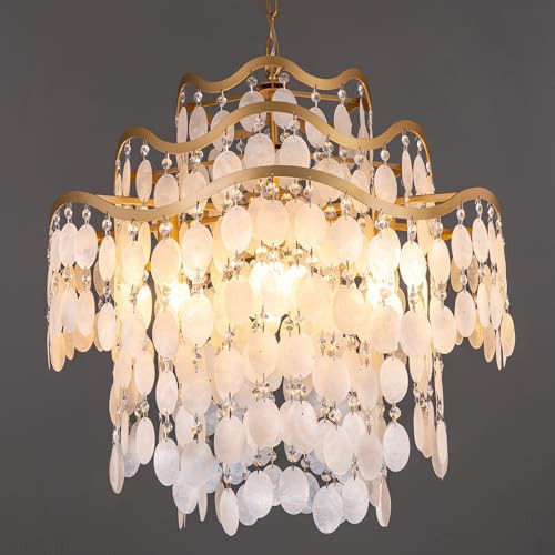 TOCHIC Capiz Shell Chandelier, 6 Lights Gold Coastal Chandeliers for Dining Room, Modern Seashell Ceiling Light Fixture with Crystal Beads for Living Room, Bedroom, Entryway, D-25.6" | Amazon (US)