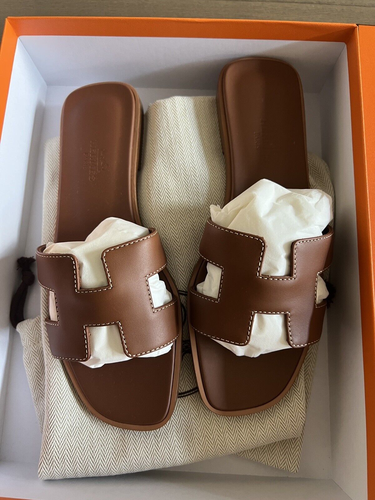 NEW HERMES ORAN SANDAL SLIPPER 36 .5/ 6.5 SHOES FLATS Gold Brown | eBay US