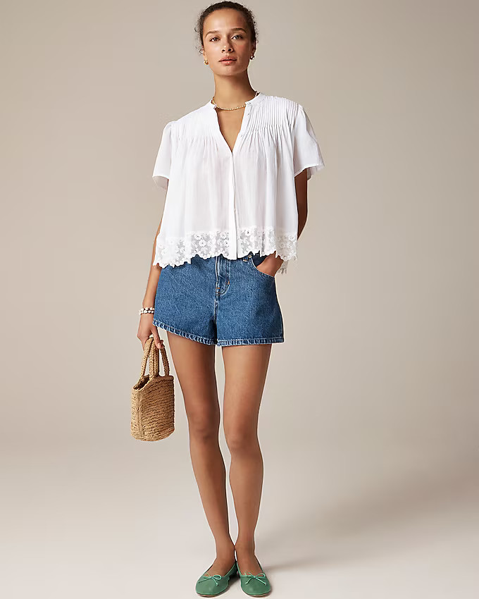 Lace-trim pintuck top in cotton voile | J. Crew US