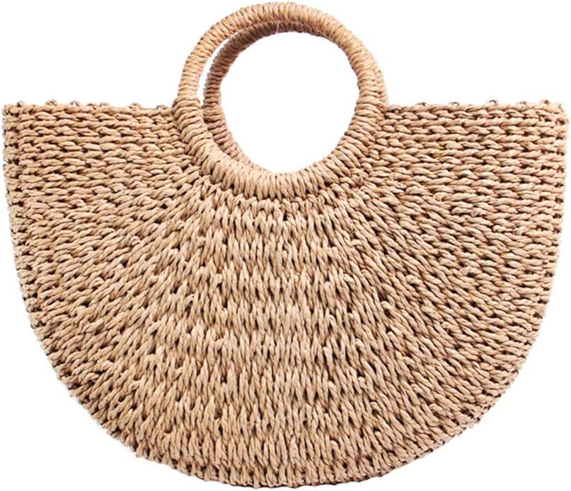 Hand-woven Straw Large Hobo Bag for Women Round Handle Ring Toto Retro Summer Beach Bag Beach Bag... | Amazon (US)