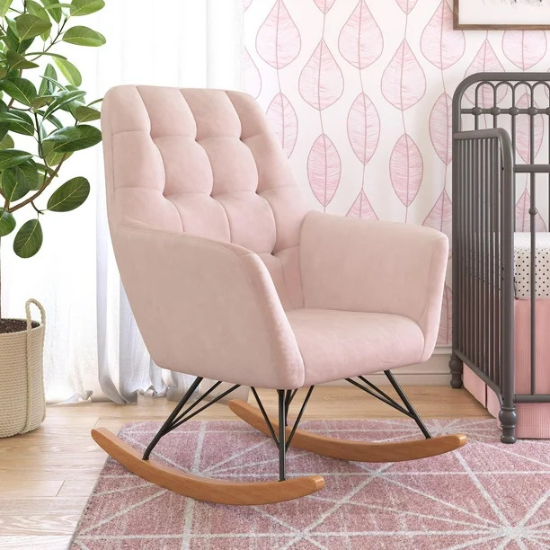 Little Seeds Raven Upholstered Rocker, Nursery Furniture, Pink Velvet | Walmart (US)