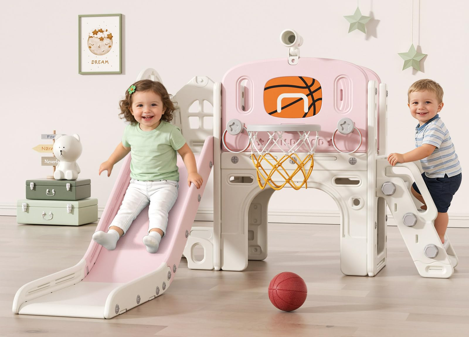 BIERUM 9 in 1 Toddler Slide Set, Baby Slide for Toddlers 1-3 with Ring Toss and Basketball Hoop, ... | Amazon (US)