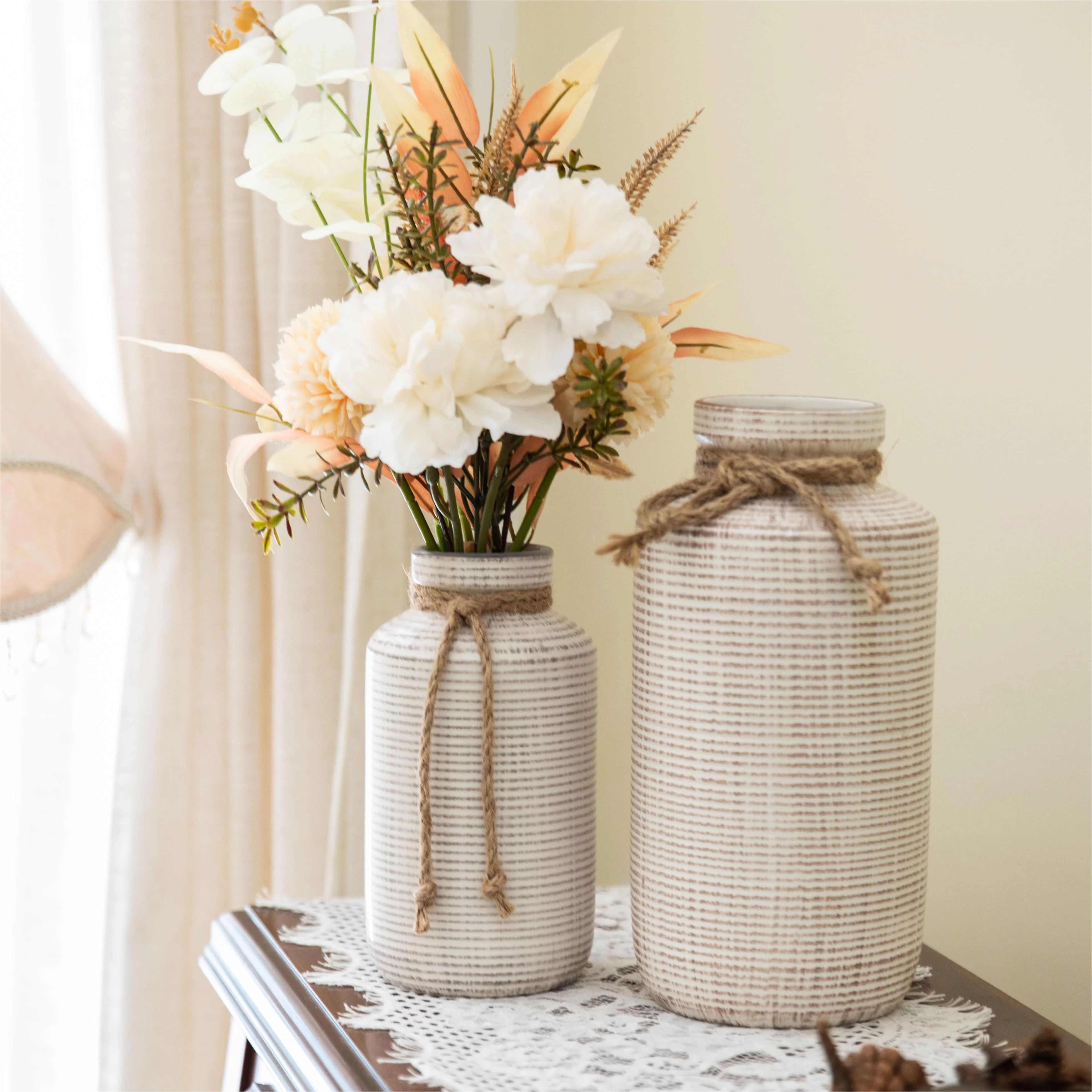 TERESA'S COLLECTIONS 10''H, 7.5''H Farmhouse Ceramic Vases for Home Decor, Beige Rustic Decorativ... | Walmart (US)