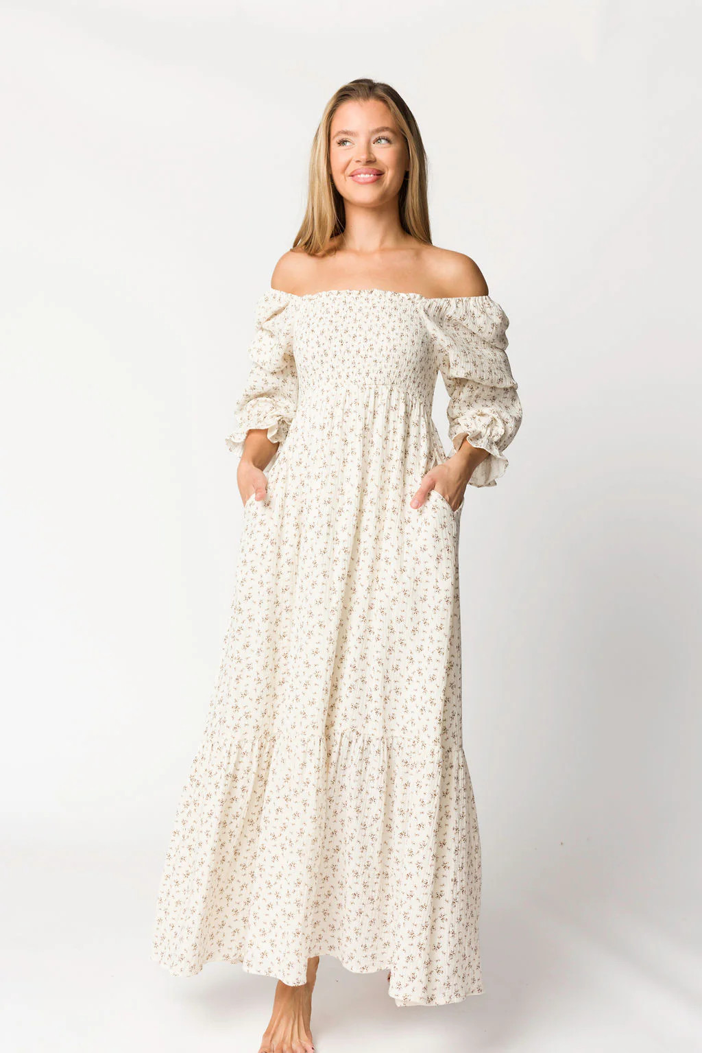 Emerson Gauze Maxi Dress in Ivory - Bump Friendly | Worth Collective
