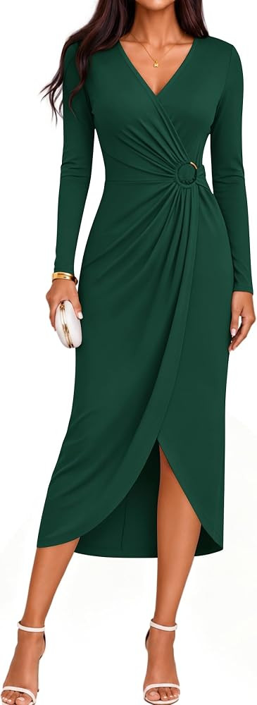 ZESICA Women's Fall Long Sleeve Wrap Bodycon Cocktail Party Dresses | Amazon (US)