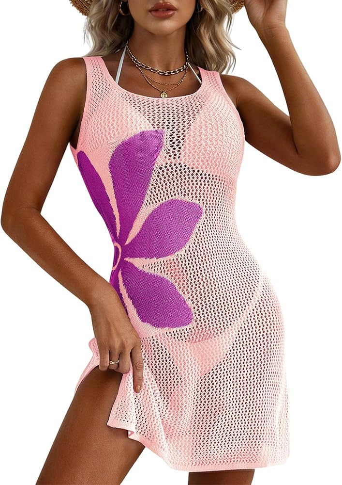 Urchics Swimsuit Coverup for Women 2026 Crochet Sleeveless Bathing Suit Cover Up Knit Beach Dress... | Amazon (US)