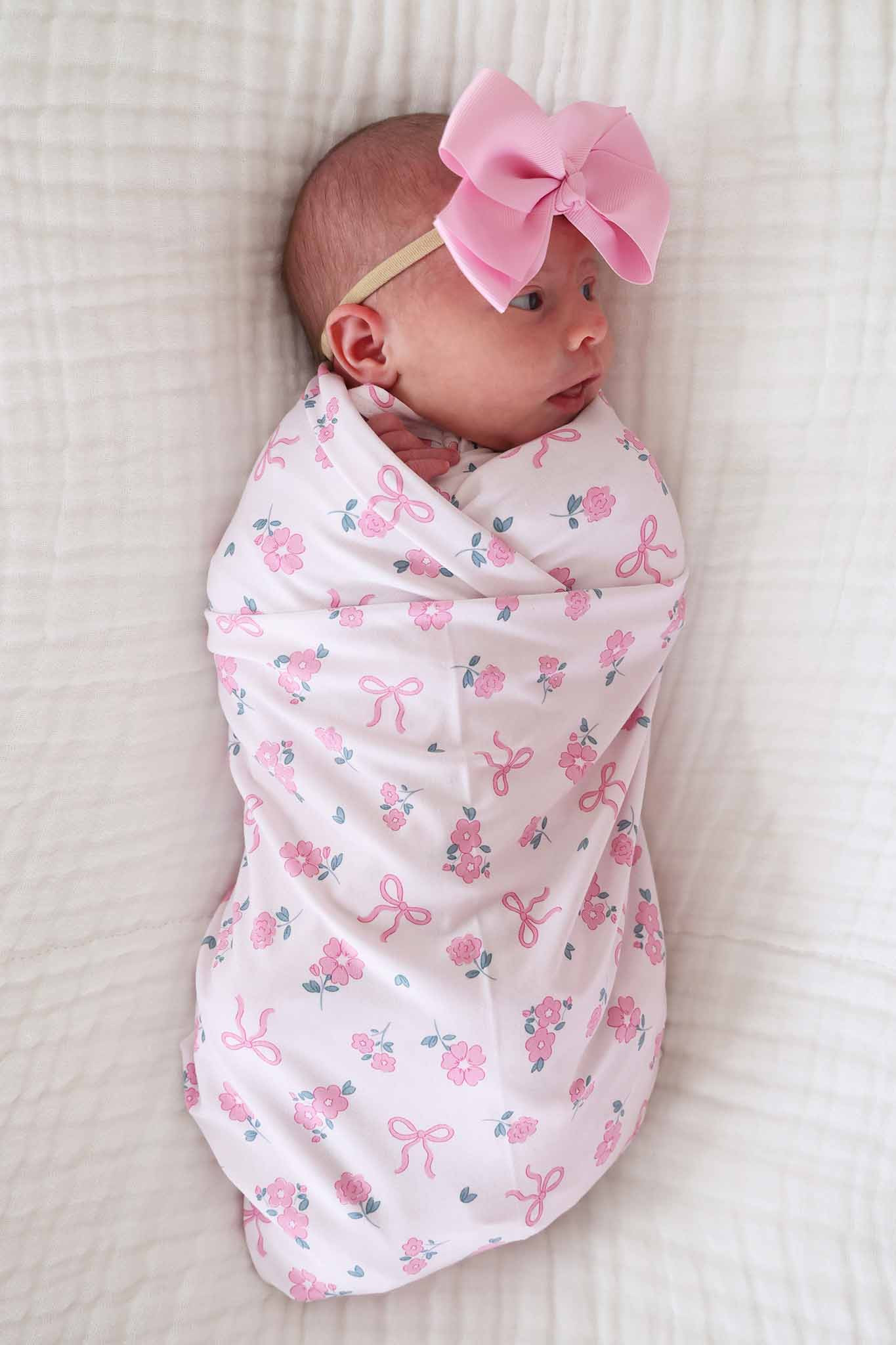 Ribbon & Roses Oversized Swaddle Blanket | Pink | Caden Lane