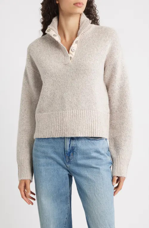 525 America Snap Front Henley Sweater in Oat at Nordstrom, Size X-Large | Nordstrom