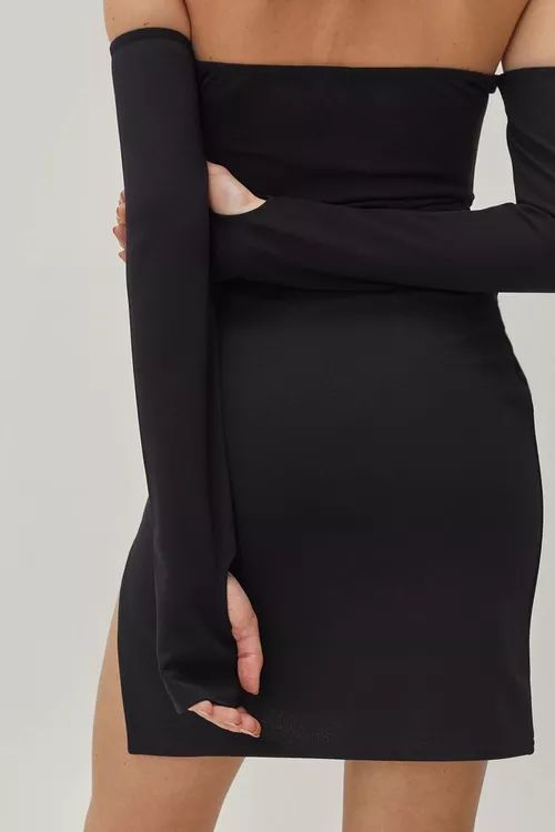 Off Shoulder Glove Side Split Mini Dress | Nasty Gal (US)