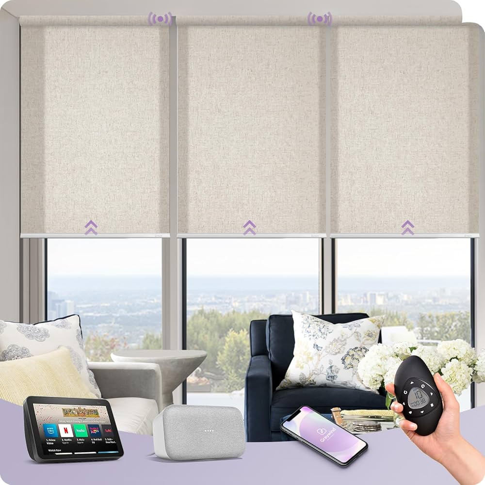 Graywind Motorized Light Filtering Shades Compatible with Alexa Google Rechargeable Remote Contro... | Amazon (US)