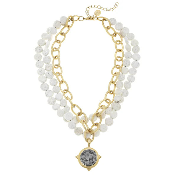 Buffalo Nickel Multi-Strand White Turquoise Necklace | Susan Shaw