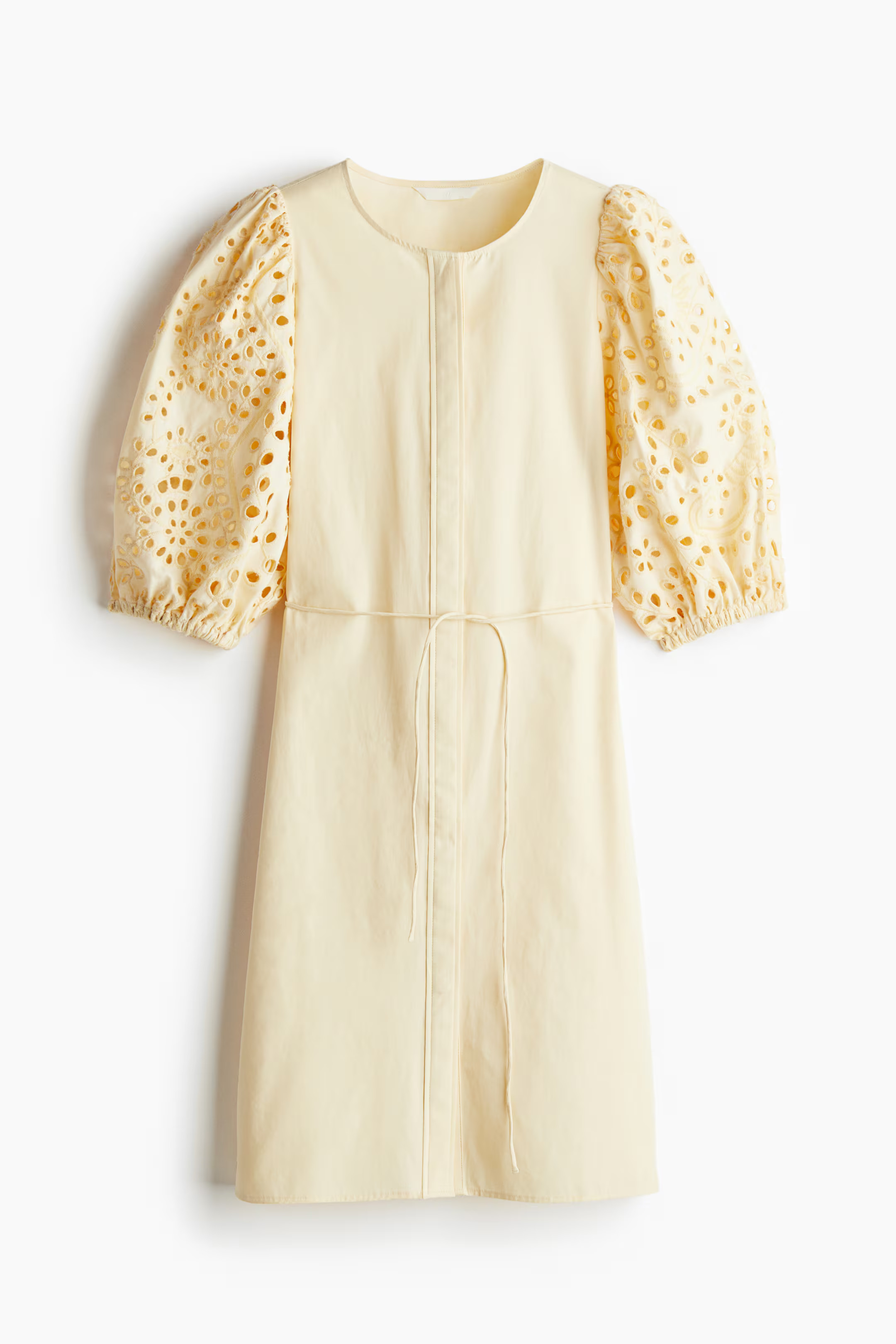 Broderie anglaise-sleeved dress - Pale yellow - Ladies | H&M GB | H&M (UK, MY, IN, SG, PH, TW, HK)