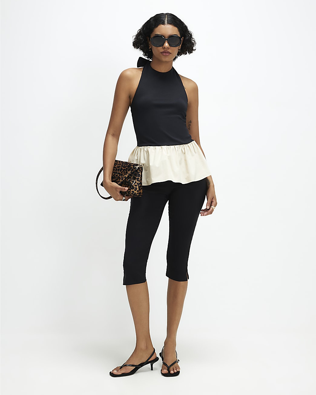 Black Racer Neck Hybrid Peplum Top | River Island UK & IE