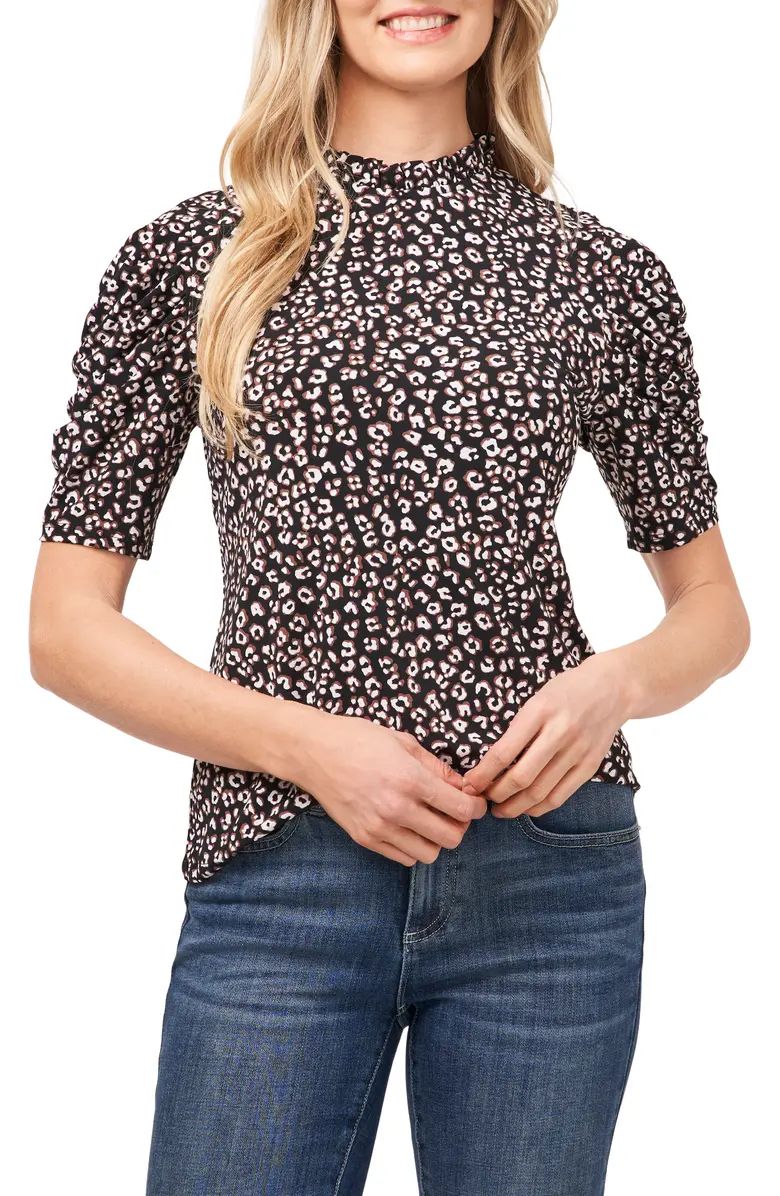 Animal Print Ruched Sleeve Top | Nordstrom