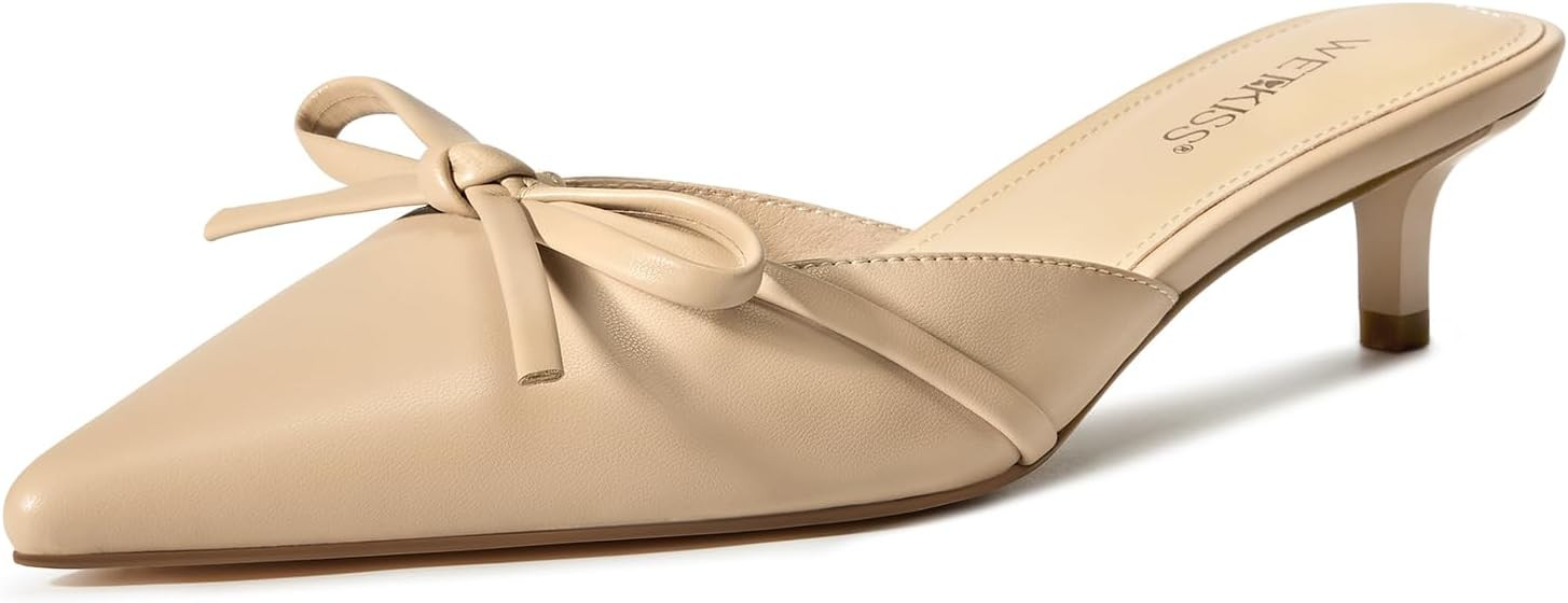 wetkiss Women Kitten Heels Closed Pointed Toe Mules with Bow Slip On Pumps | Amazon (US)
