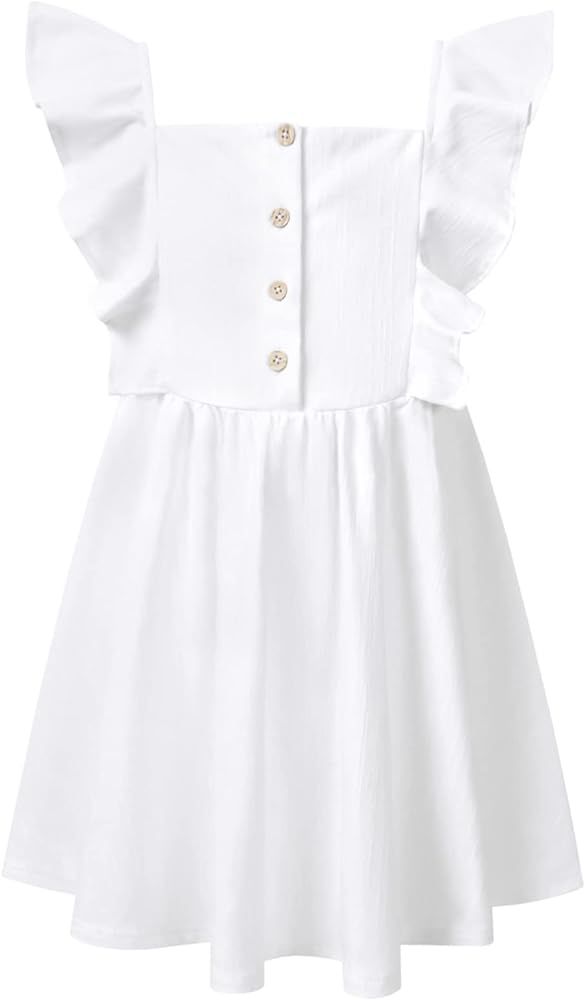 Girls Denim Dress Flutter Sleeveless Classic Jean Shirt Button Down Dresses for 6-13 Years | Amazon (US)