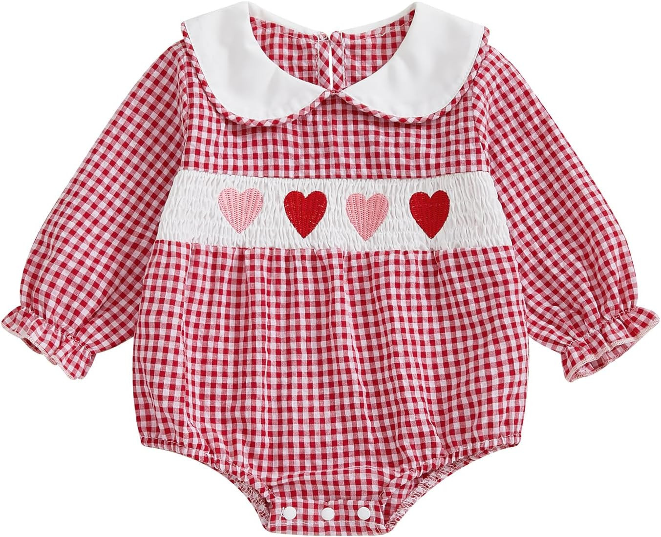 My First Valentines Day Baby Girl Outfit Newborn Heart Smocked Bubble Romper Bodysuit Cute Valent... | Amazon (US)