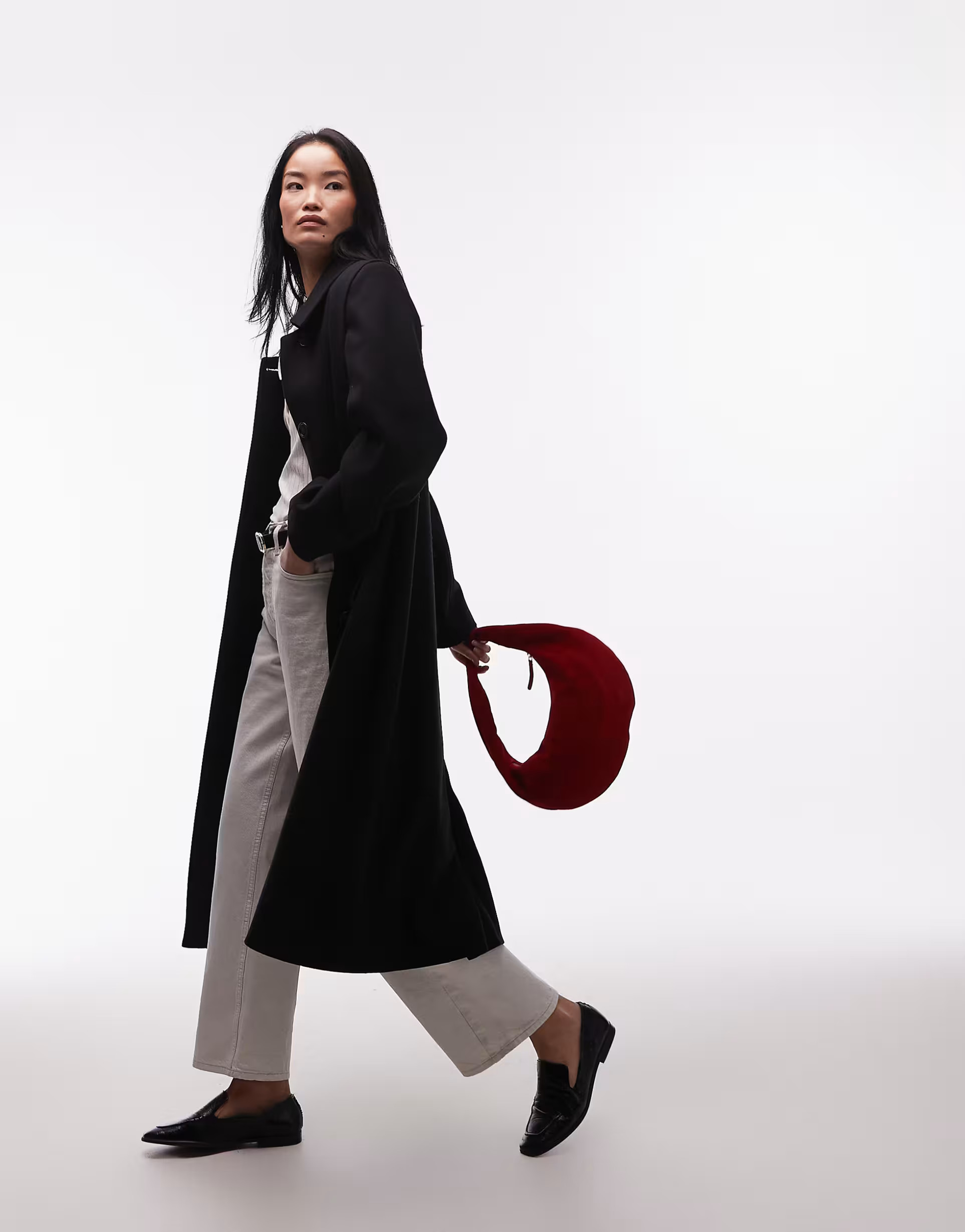 & Other Stories wool blend maxi coat with faux leather buckle detail in black | ASOS (Global)
