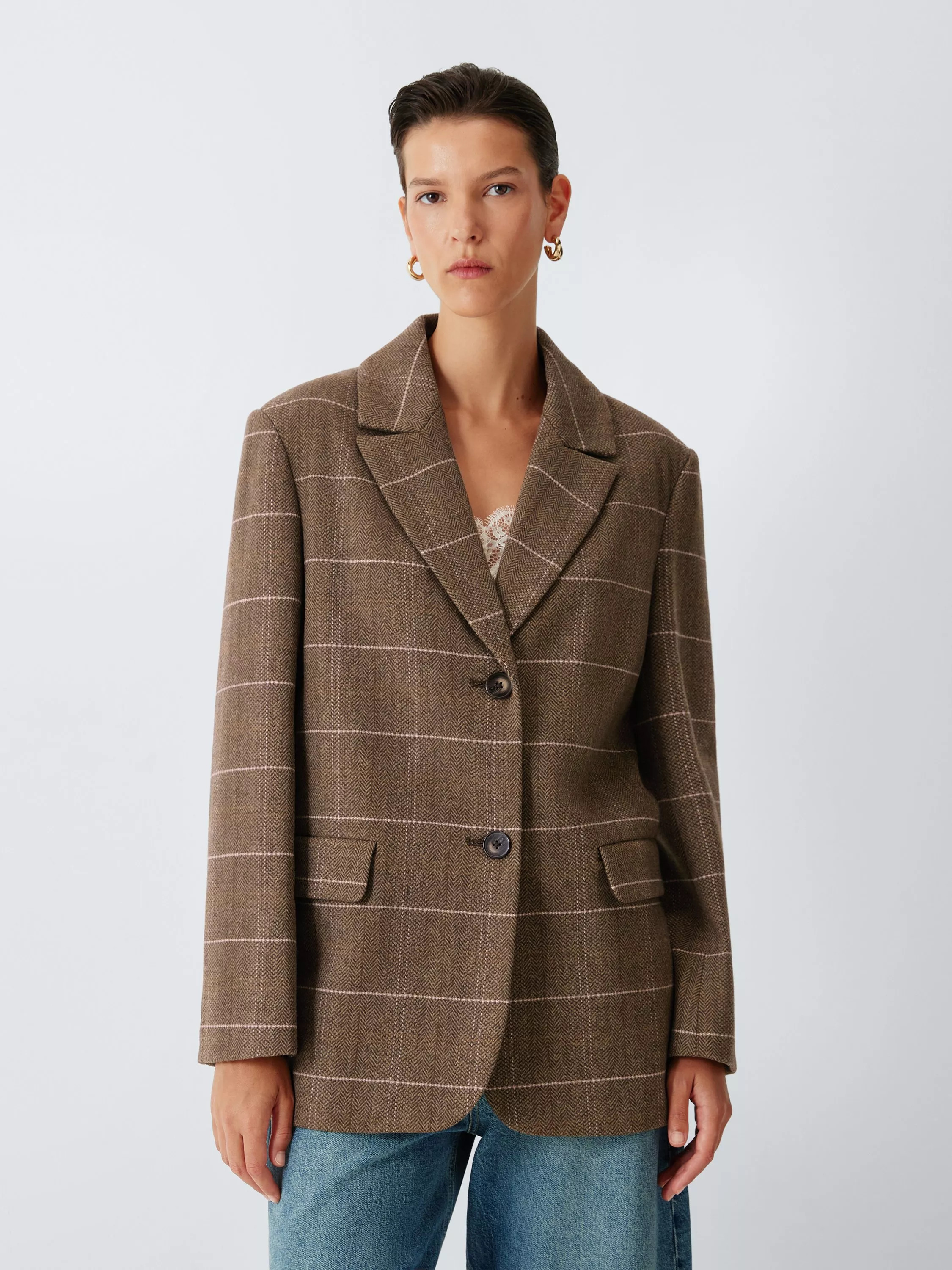 John Lewis Check Wool Blend Single Breasted Jacket, Check | John Lewis (UK)