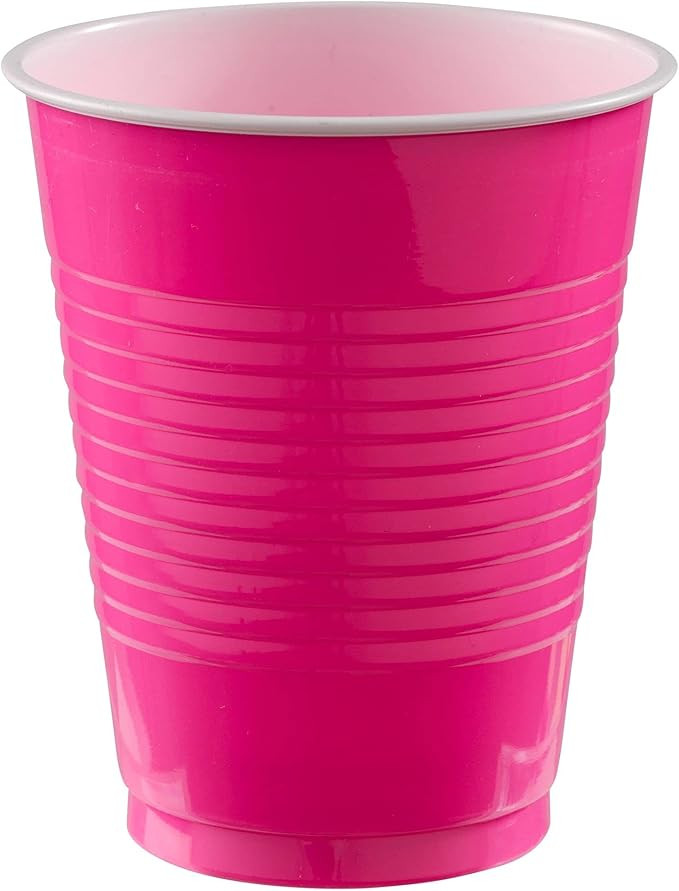 Bright Pink Plastic Cups - 18 oz. (Pack of 50) - Elegant Disposable Cups, Perfect Party Supplies ... | Amazon (US)