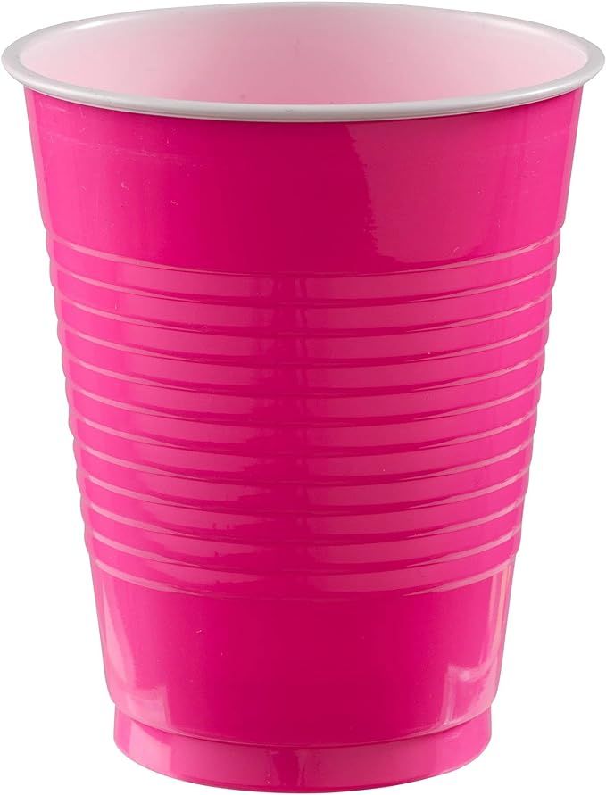 Bright Pink Plastic Cups - 18 oz. (Pack of 50) - Elegant Disposable Cups, Perfect Party Supplies ... | Amazon (US)