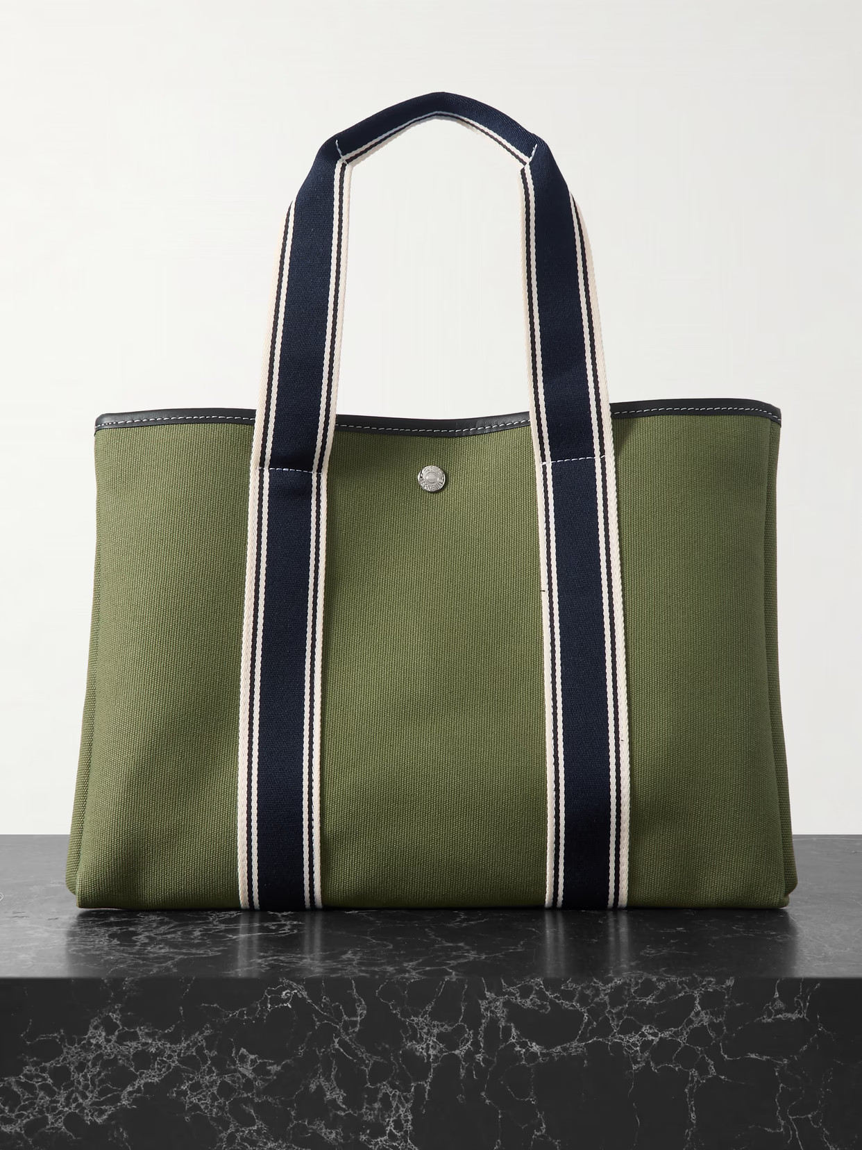 RUE de VERNEUIL - Cruise Line Traversée Medium Leather- And Webbing-trimmed Canvas Tote - Green | NET-A-PORTER (US)