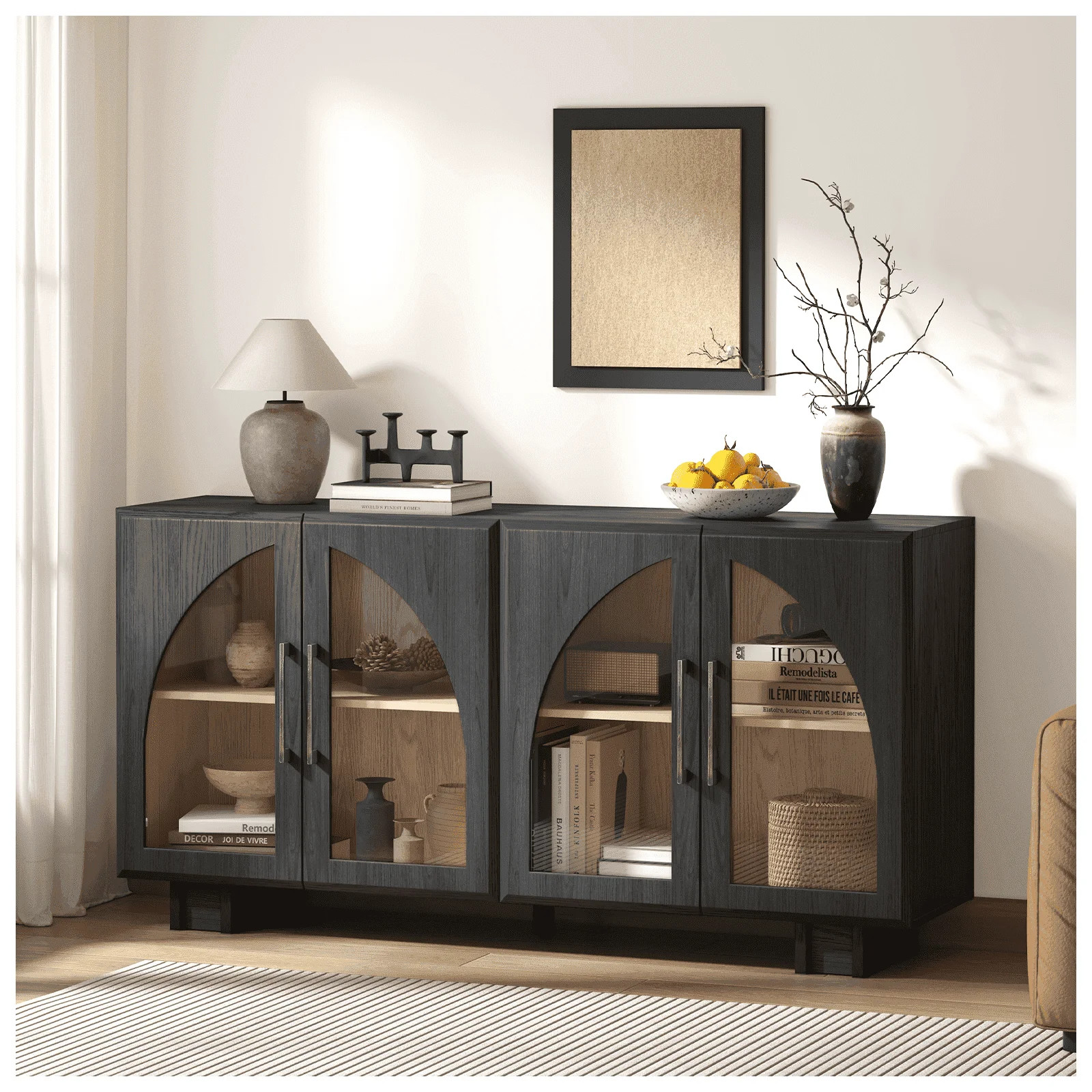 JOINICE Modern Accent Cabinet with Adjustable Shelves and Arched Glass Door,Buffet Cabinet with S... | Walmart (US)