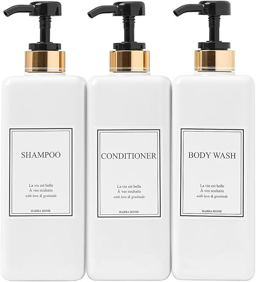 HARRA HOME Modern Gold Design Pump Bottle Set 27 oz Refillable Shampoo and Conditioner Dispenser ... | Amazon (US)