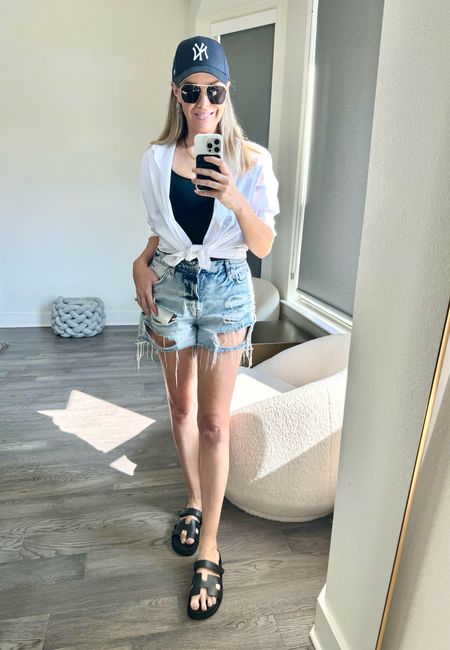 Causal Pool Day Outfit // Always feel good in my TA3 Swimsuits, doubles as a bodysuit and found another way to wear my favorite white button down from Amazon