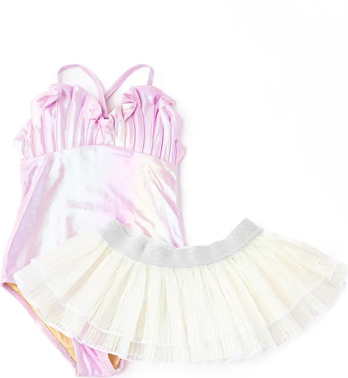 Kids' Metallic UPF 50+ One-Piece Swimsuit & Plissé Cover-Up Skirt Set | Nordstrom