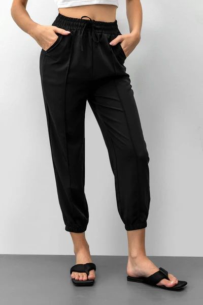 Bella Black Drawstring Ankle Jogger | J.ING