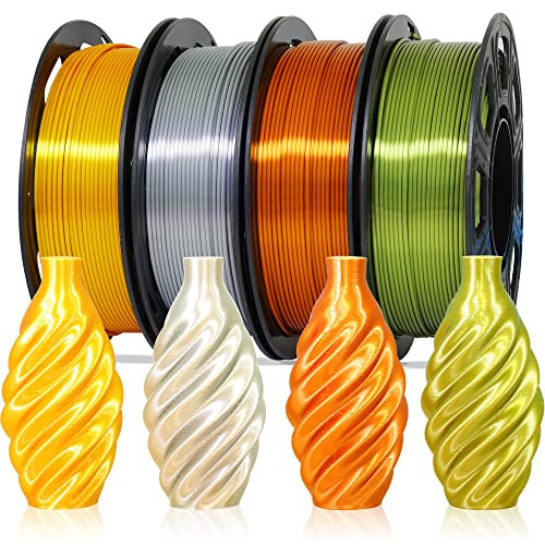 1.75mm Silk Shiny PLA 4 Metal Colors Bundle Pack: Shiny Metallic Gold/Silver/Copper/Bronze, Each Spool 250g, 4 Spools Packed, Total 1Kg 3D Printing Filament Material with Extra 3D Print Tool by MIKA3D | Amazon (US)