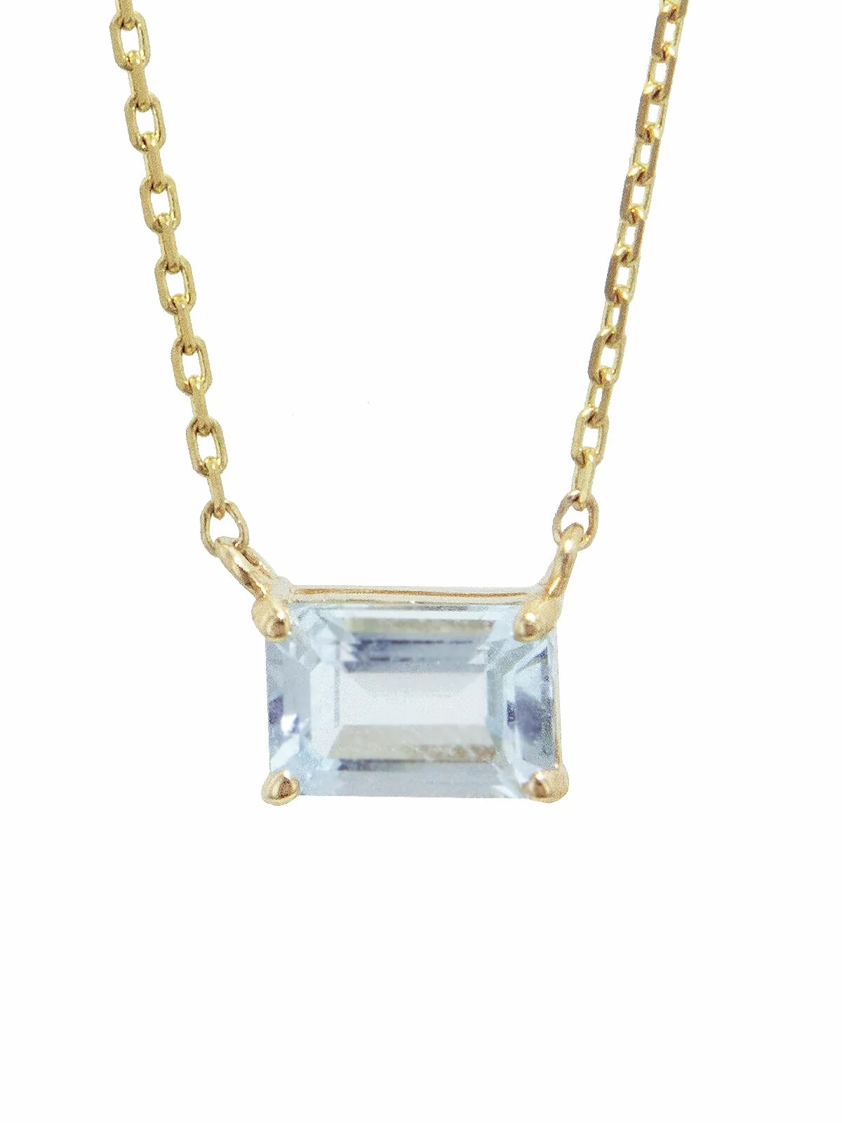 Horizontal Emerald Cut Blue Topaz Yellow Gold Necklace | YLANG 23