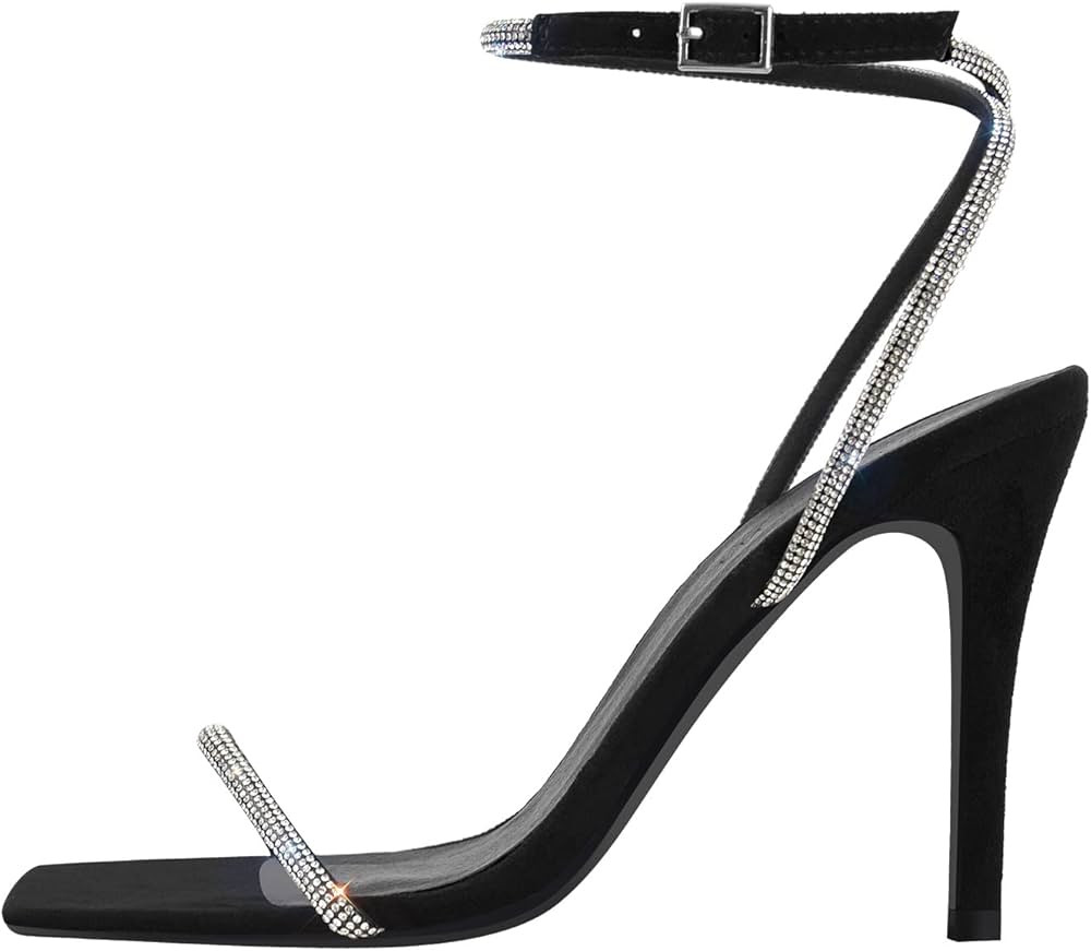 LISHAN Women's Rhinestones Ankle Buckle Sparkly High Heels Sandals | Amazon (US)