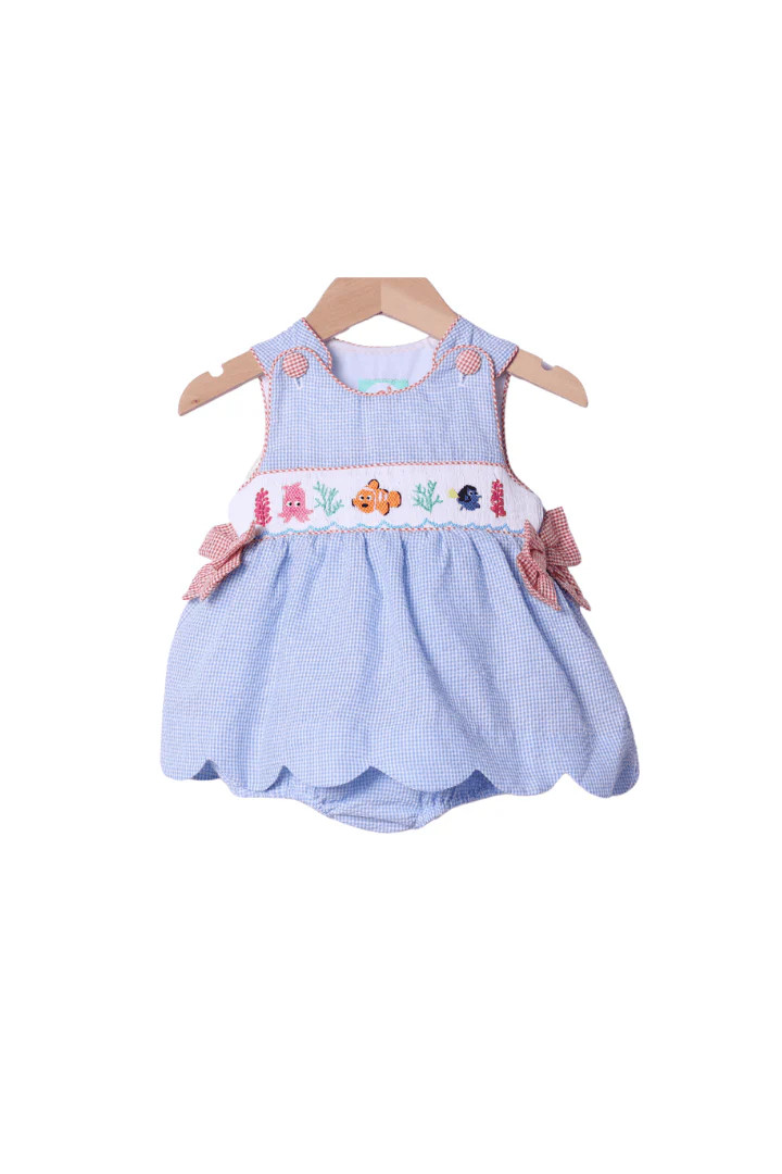 Smocked Sea Friends Seersucker SkirtedBubble | The Smocked Flamingo
