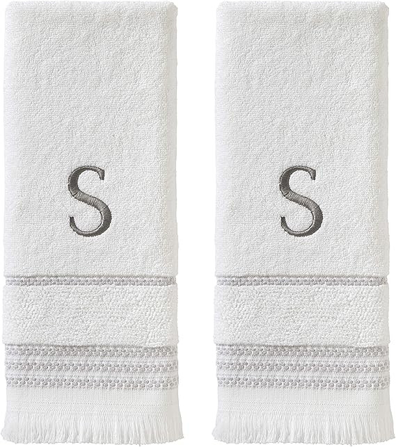 SKL Home Casual Monogram Hand Towel Set, S, 16x26, White 2 Count       Send to LogieInstantly add... | Amazon (US)