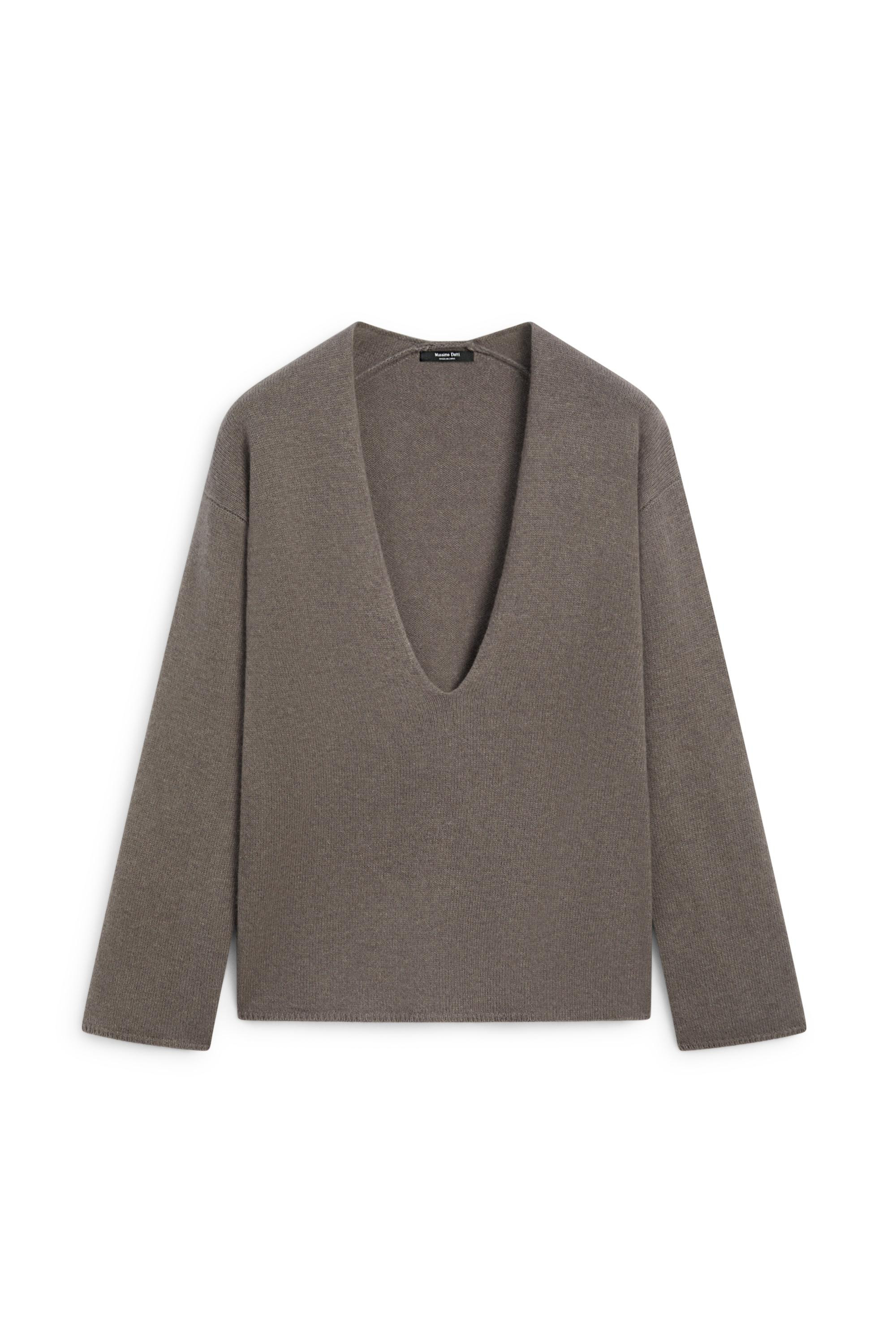 Long-line knit sweater with neckline detail | Massimo Dutti US