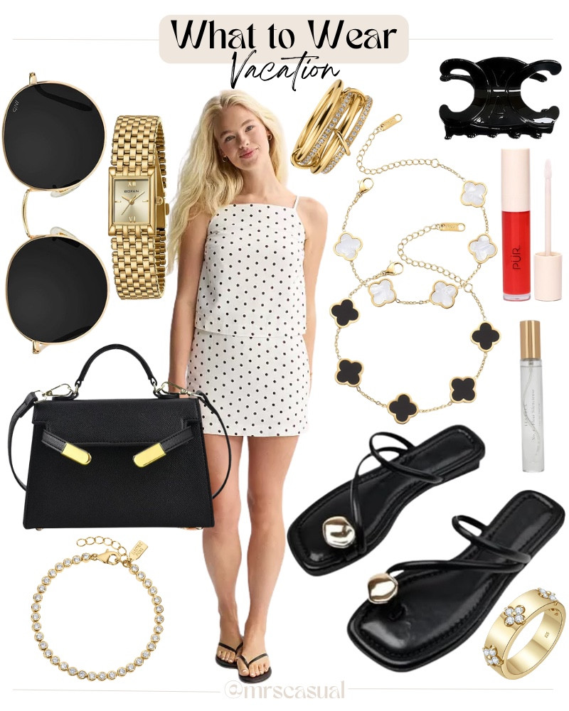 If I were packing for vacation today, this would definitely be coming with me. Classic black and white, comfy sandals, and accessories you’ll wear with everything.

#LTKootd #LTKSeasonal #LTKOver40