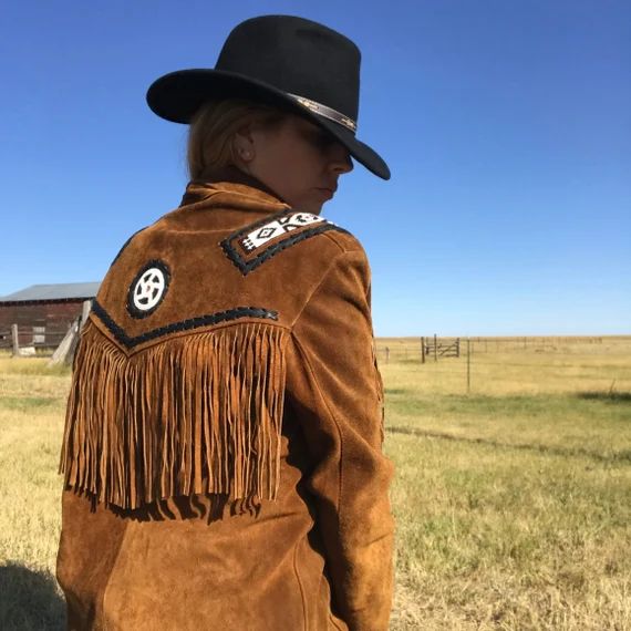 Vintage 90s Western Brown Suede Fringe Perlé Blazer | Etsy (FR)