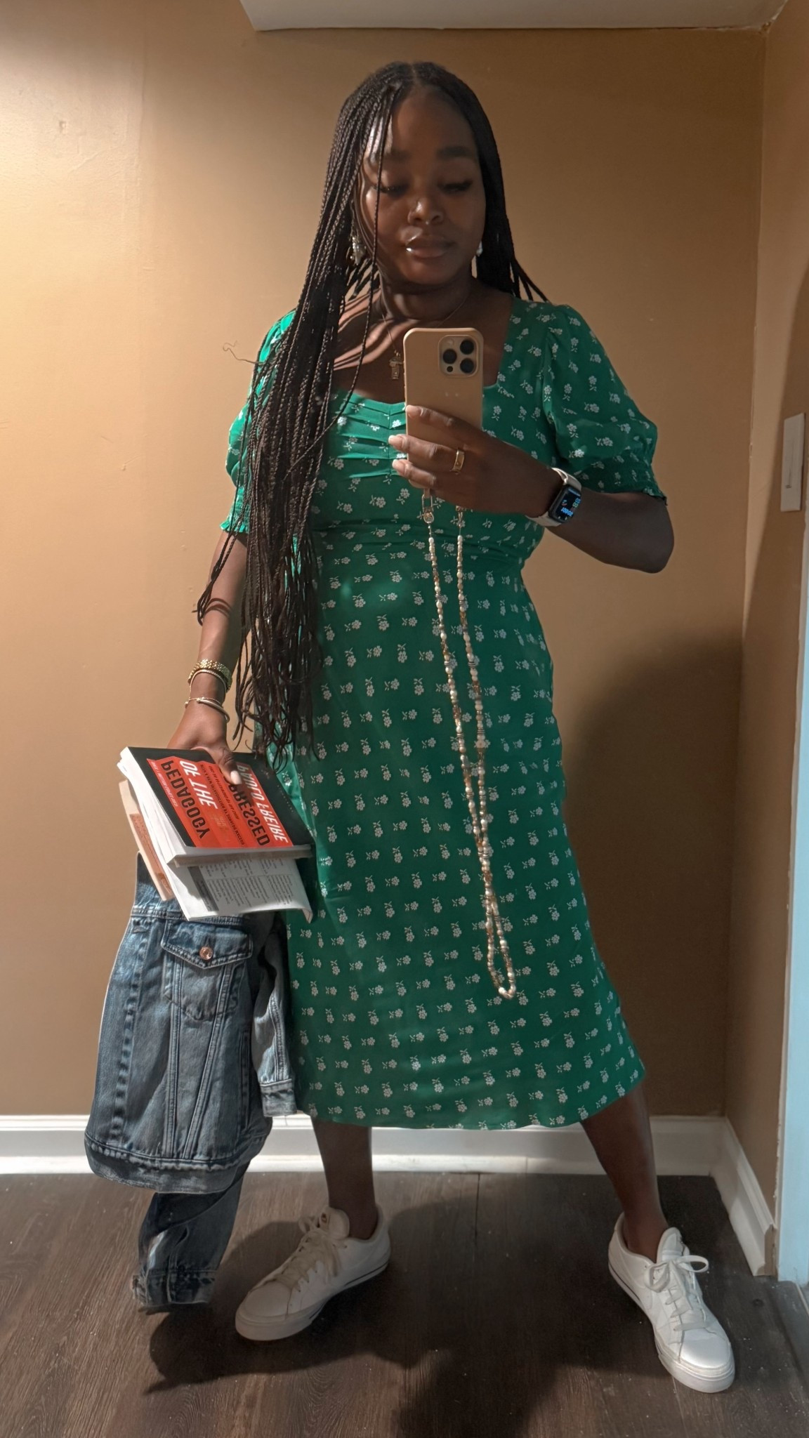 End of another work week and I picked this midi patterned dress to pair with my crisp Nikes and denim jacket  

#LTKOver40 #LTKStyleTip #LTKFindsUnder100