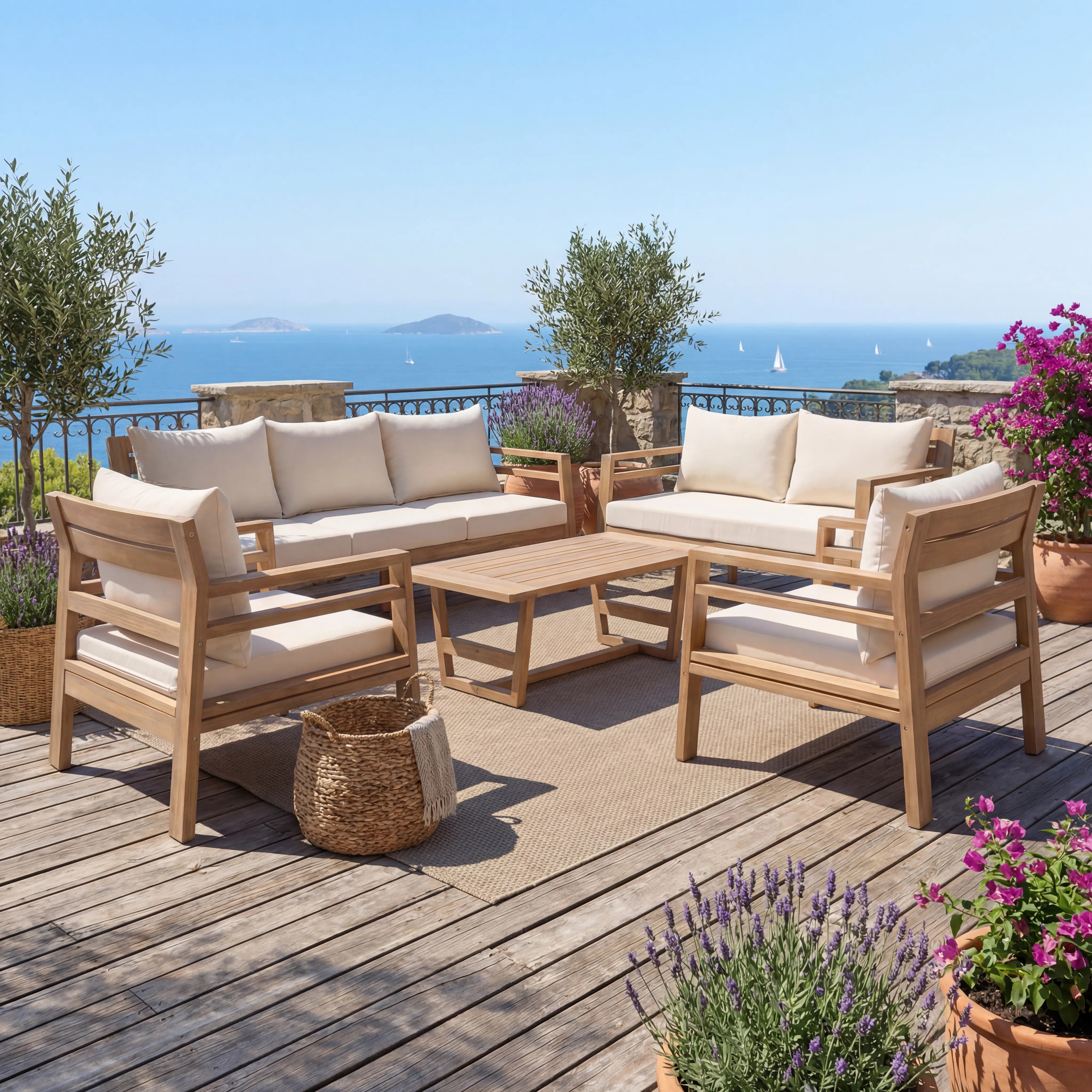 NFusion Zayric Outdoor 5-Piece  Acacia Wood Conversation Set With Removable Cushions | Wayfair | Wayfair North America