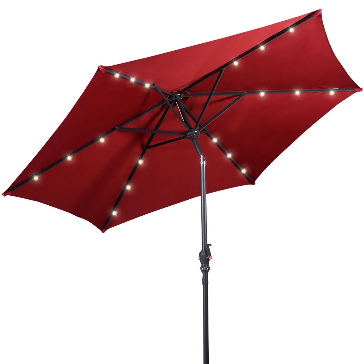 Costway 9ft Patio Solar Umbrella LED Patio Market Steel Tilt w/ Crank Outdoor (Burgundy) | Walmart (US)