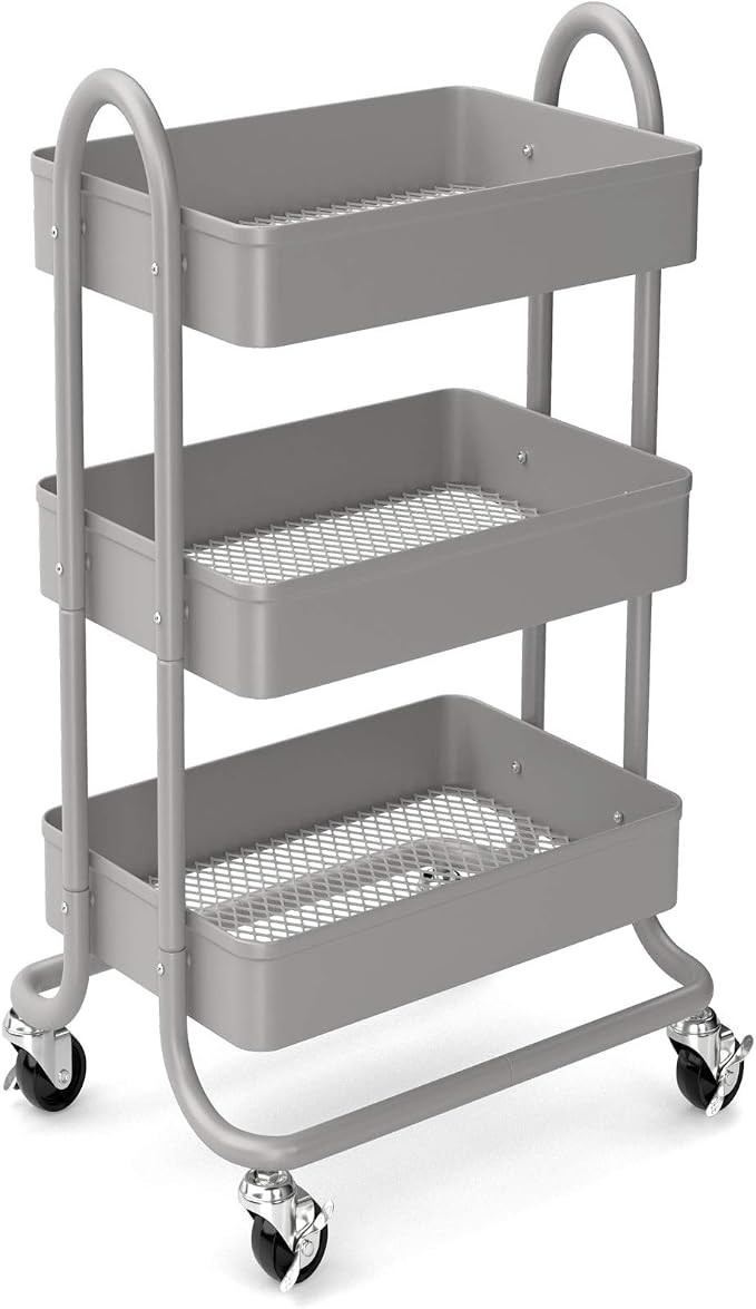 3-Tier Rolling Metal Storage Organizer - Mobile Utility Rolling Storage Cart, Kitchen Cart with C... | Amazon (US)