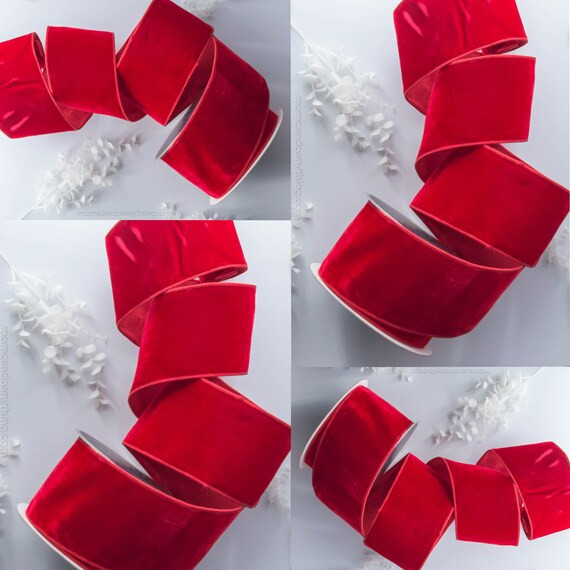 4 Rolls of 4 Red Velvet WIRED Ribbon Designer by the - Etsy | Etsy (US)