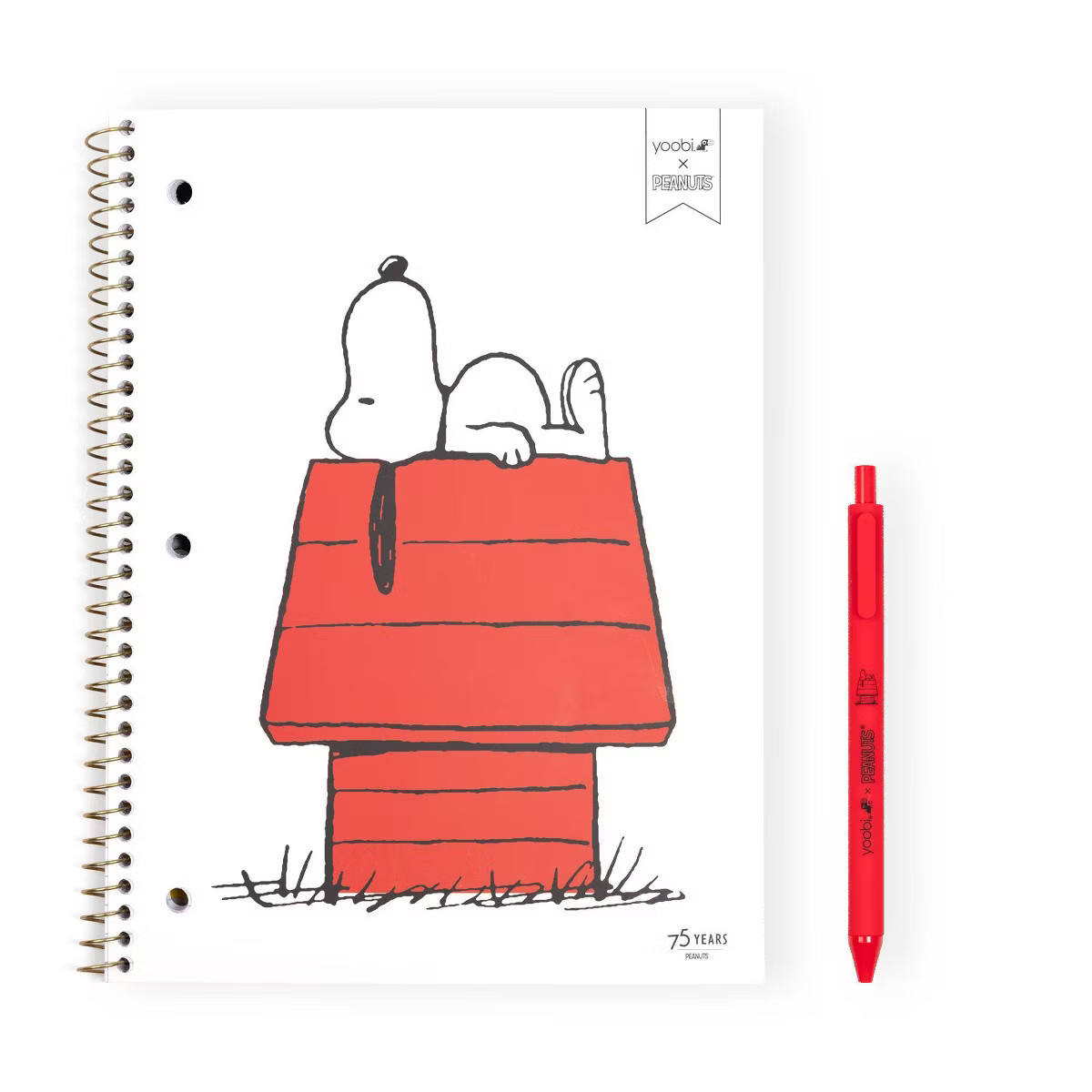 Yoobi 8"x10.5" Peanuts 1 Subject Notebooks Wide Ruled with Pen Red Snoopy Doghouse | Target