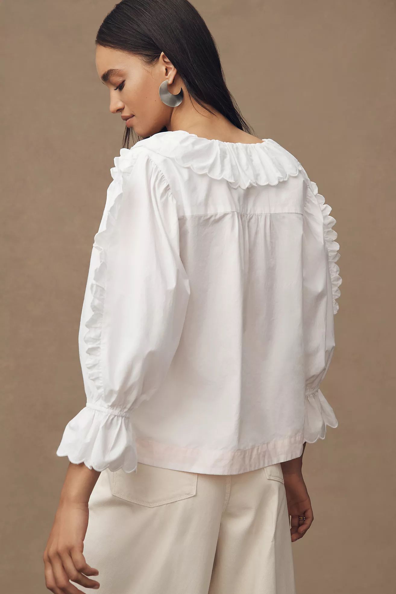 Maeve Scallop V-Neck Blouse | Anthropologie (US)