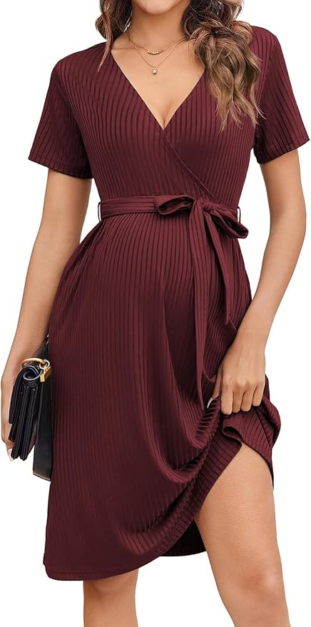 Ekouaer Women Short Sleeve Maternity Nursing Dress Casual V Neck Breastfeeding Loungewear Ribbed ... | Amazon (US)