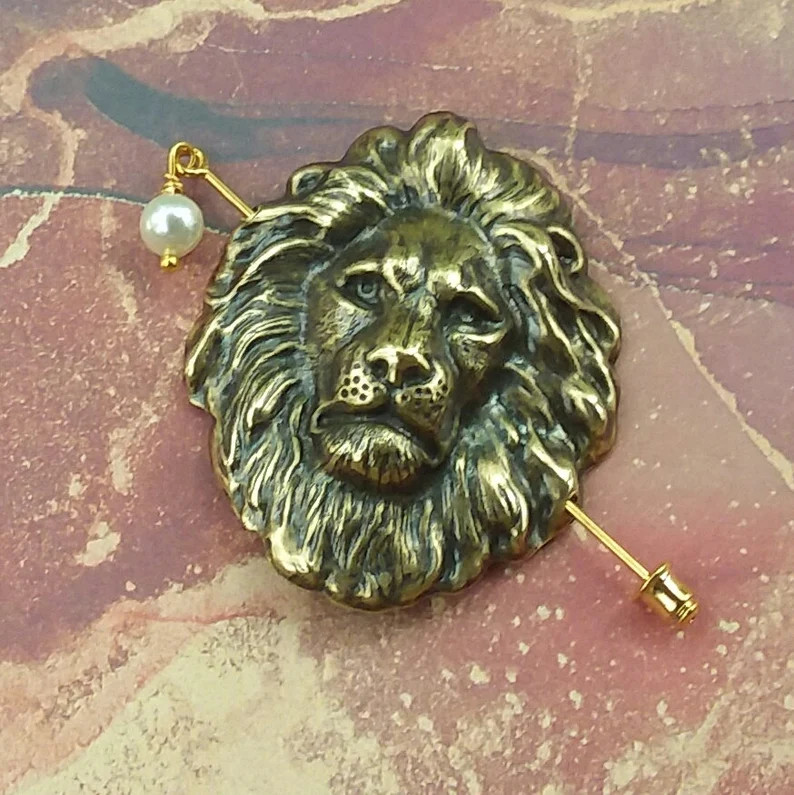 Gold Lion Shawl Pin, Lion Scarf Pin, Gold Shawl Pin, Lion pin, lion head, oxidized, stick pin, br... | Etsy (US)
