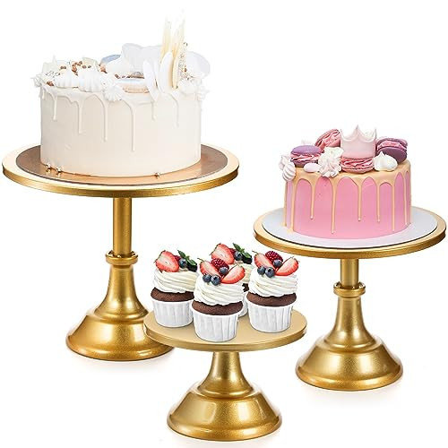 yarlung 3 Pack Gold Cake Stands, 8/10/12 Inch Metal Cupcake Display Stand Pillar Style Dessert Stand for Wedding, Party, Birthday, Celebration, 3 Sizes | Amazon (US)
